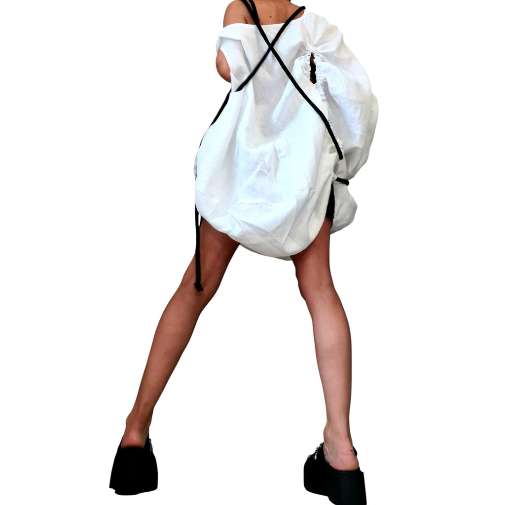 White Linen Tunic Dress, Adjustable Length, Plus Size Linen Clothing