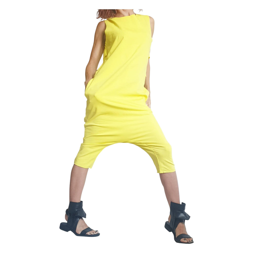 Avant Garde Yellow Jumpsuit Loose Drop Crotch Women Outfit Asymmetric Oversize Casual Summer Clothing