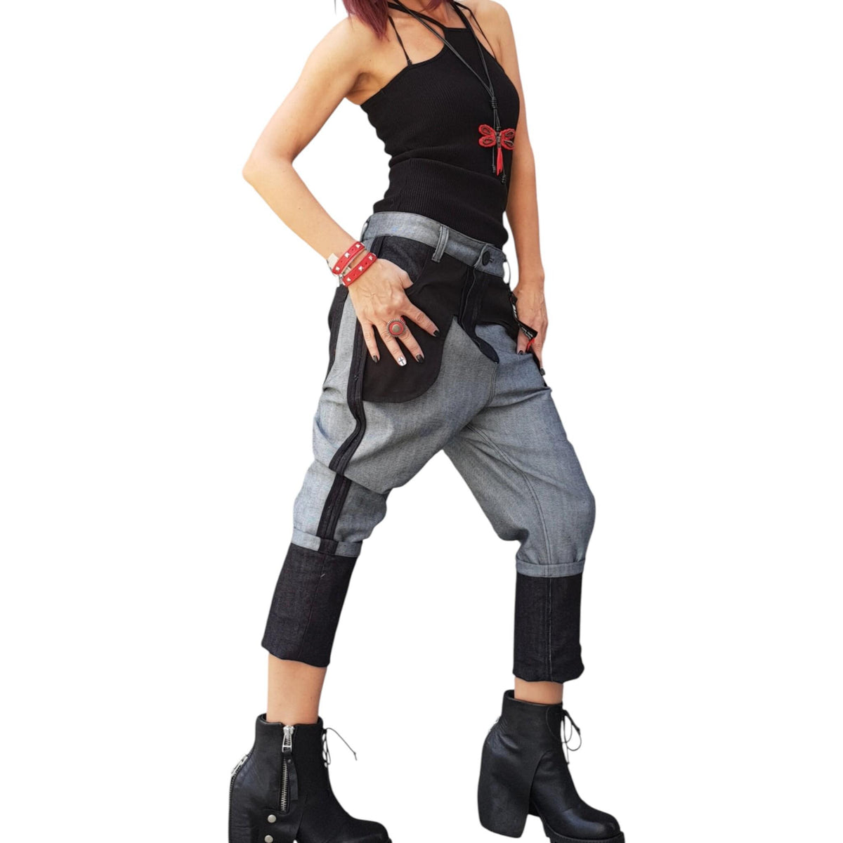 Grunge Denim Harem Pants - Comfortable Loose Fit for Women