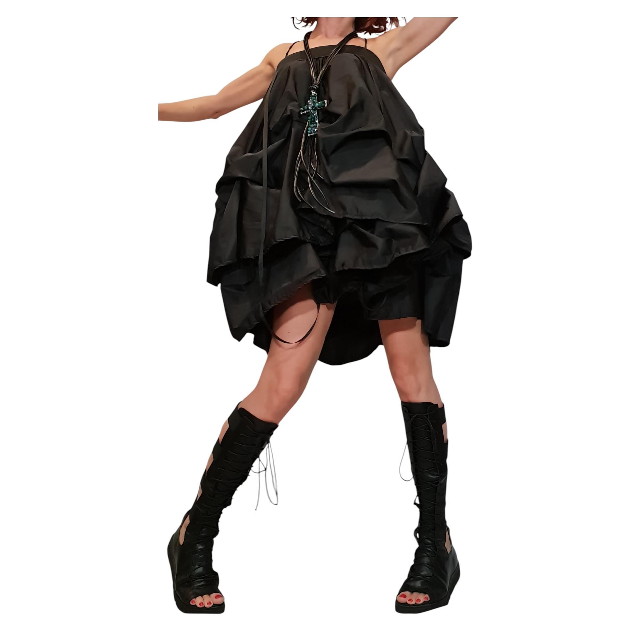 Black Layered Taffeta Skirt Dress, Adjustable Drawstrings, Voluminous Gothic Skirt, Avant Garde Steampunk