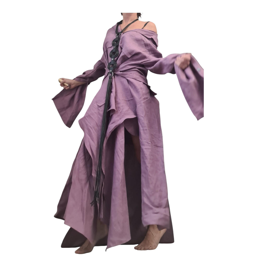 Lavender Linen Shirt, Dress for Women, Convertible Layered Kaftan, High Low Asymmetric Hem