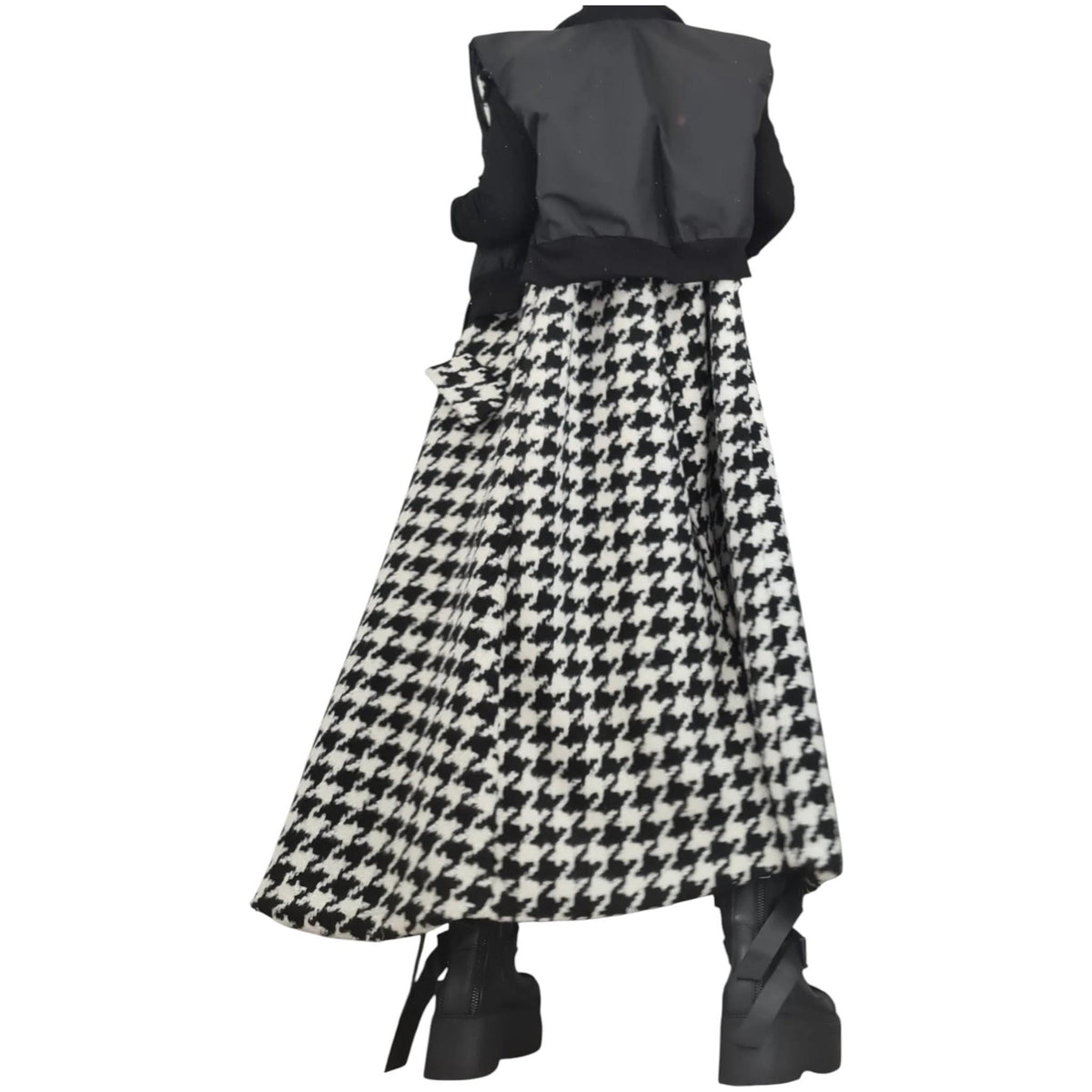 Black Cropped Puffer Vest, Houndstooth Maxi Gilet, Two-Piece Sleeveless Set