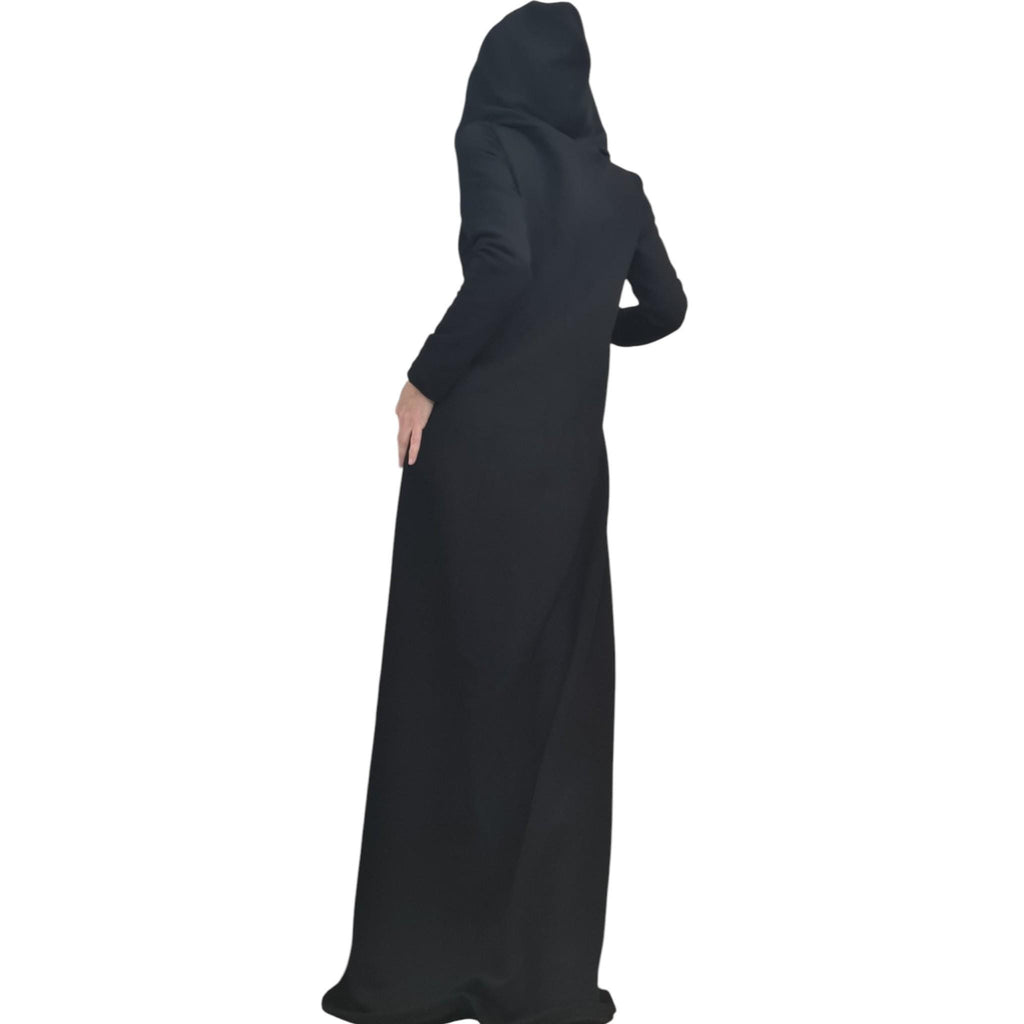 Plus Size Hooded Cotton Dress, Black, Long Sleeve (XS-5XL)