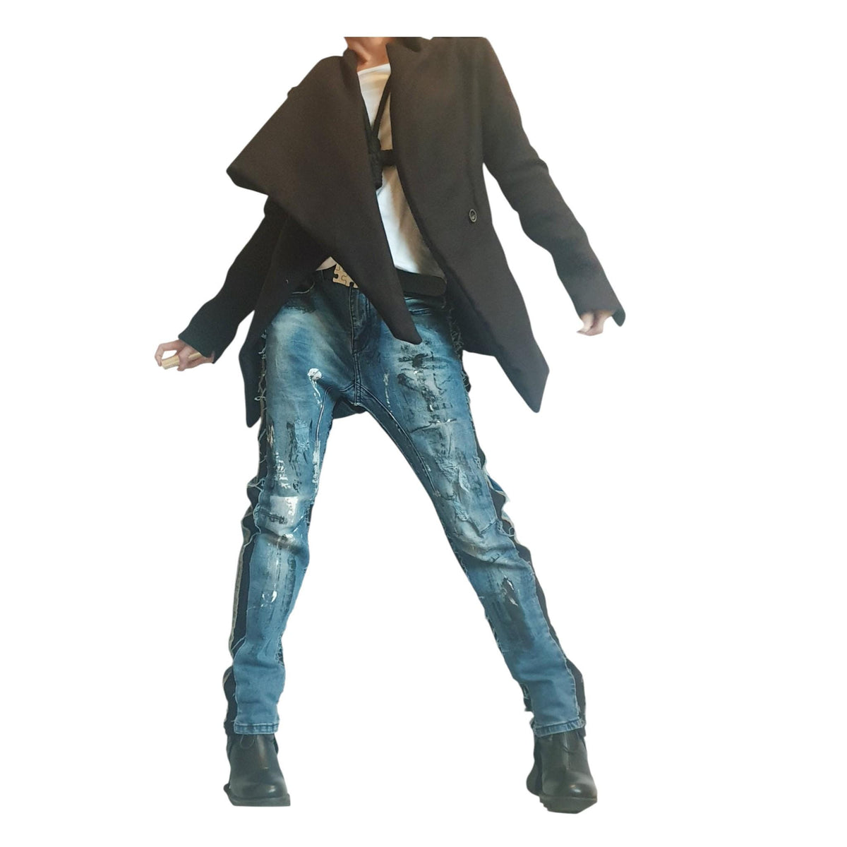 Black Asymmetrical Blazer, Tailored Jacket with Wide Shawl Collar, Button Closure