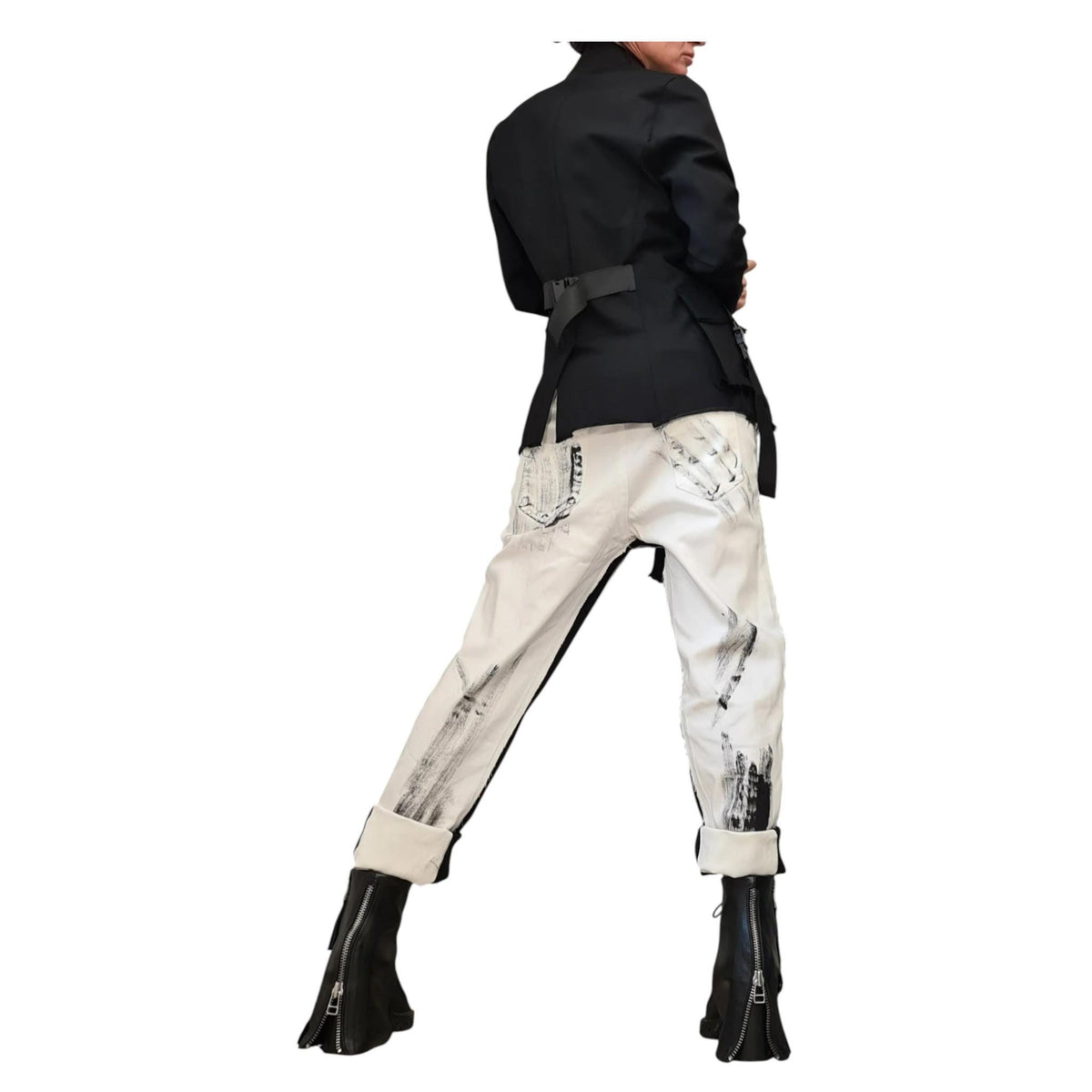 Asymmetrical White Denim Blazer, Avant Garde Blazer, Extravagant Jacket for Women