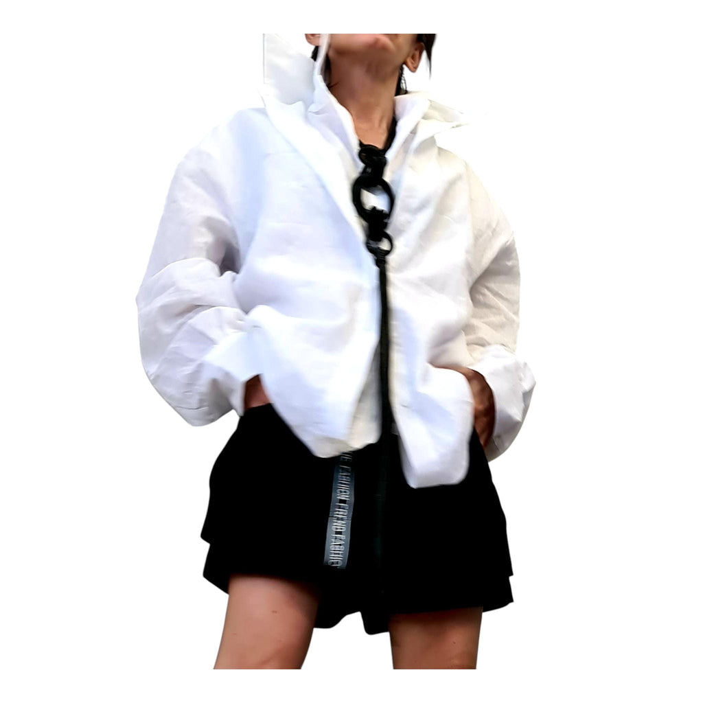 White Linen Deconstructed Shirt Dress, Convertible Tunic, Asymmetric Top for Women