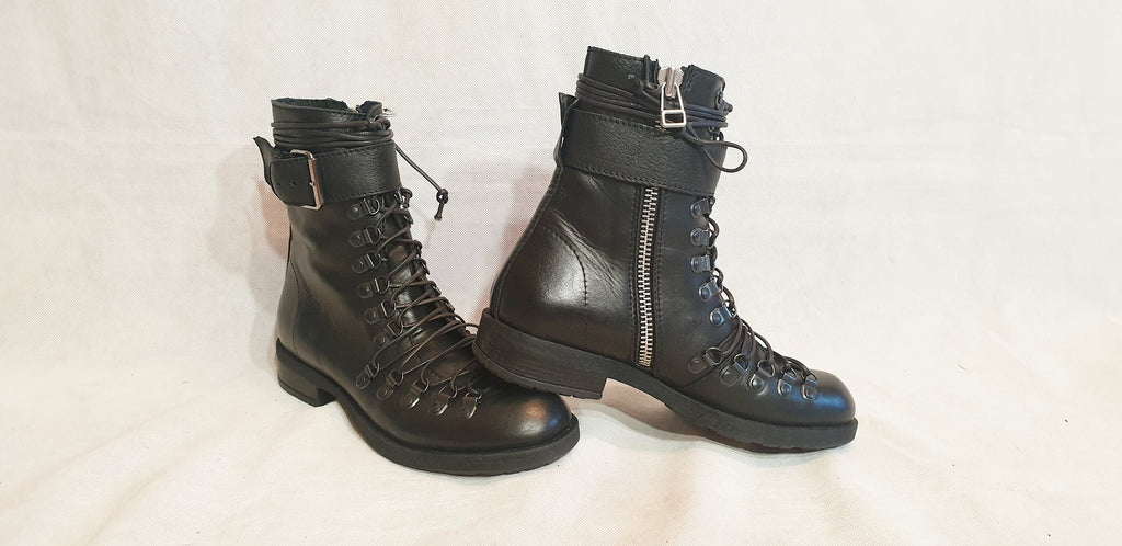 Black Leather Booties, Gothic Steampunk Ankle Boots, Winter Women Shoes
