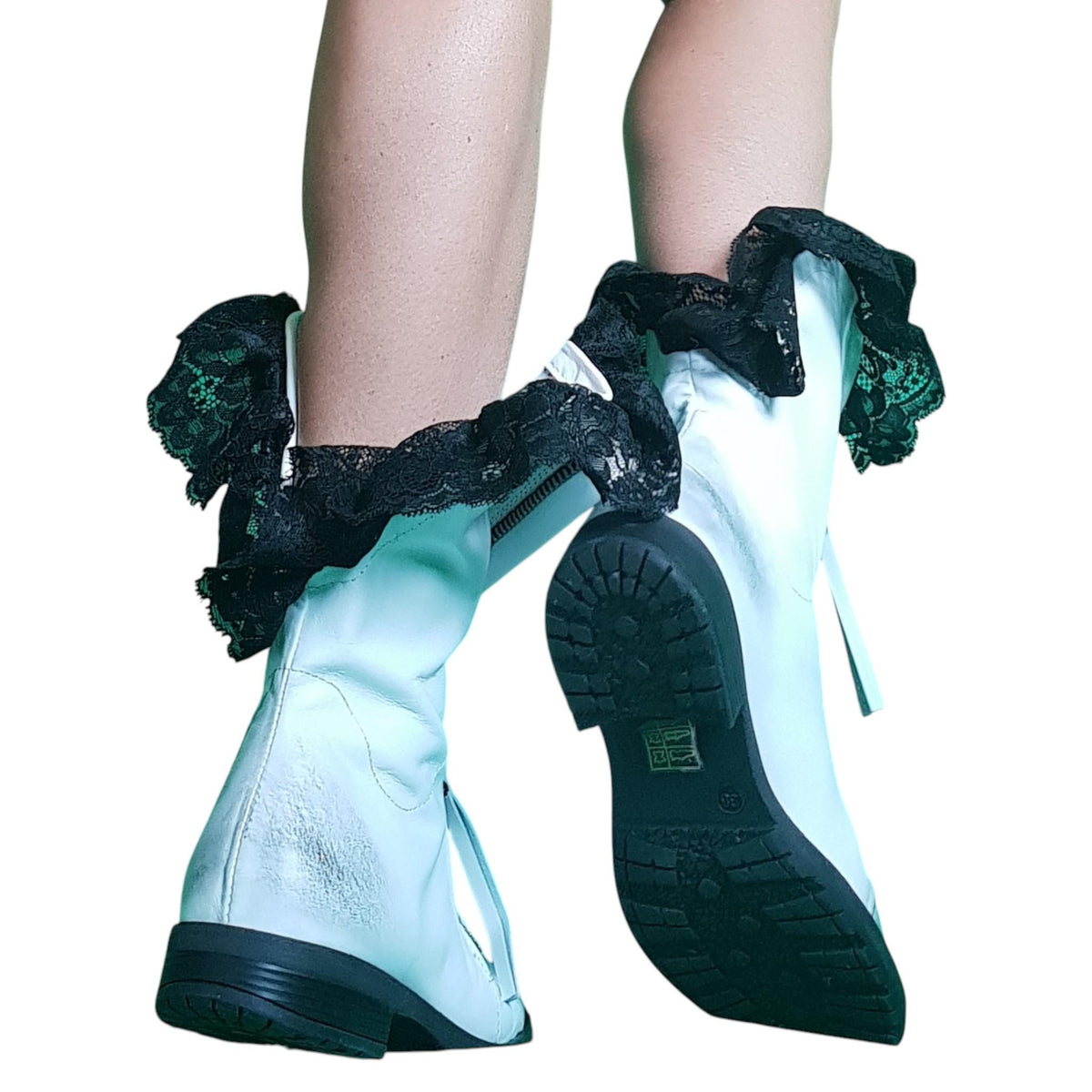 White Leather Closed Toe Ankle, Handmade Lace Wedding Shoes, Winter Boots for Women