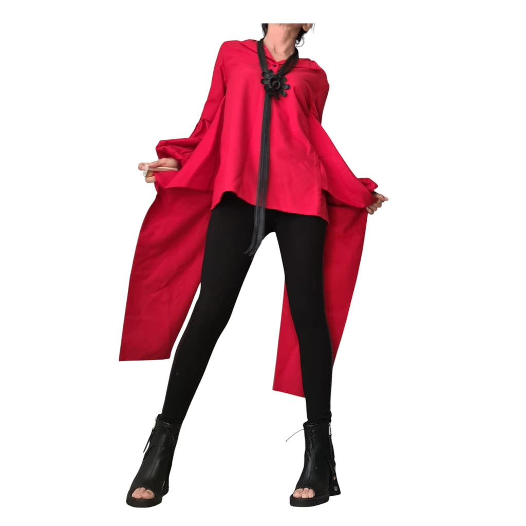 Red Linen Asymmetric Shirt, Oversize Tunic Top, Loose Tunic, Boho Style