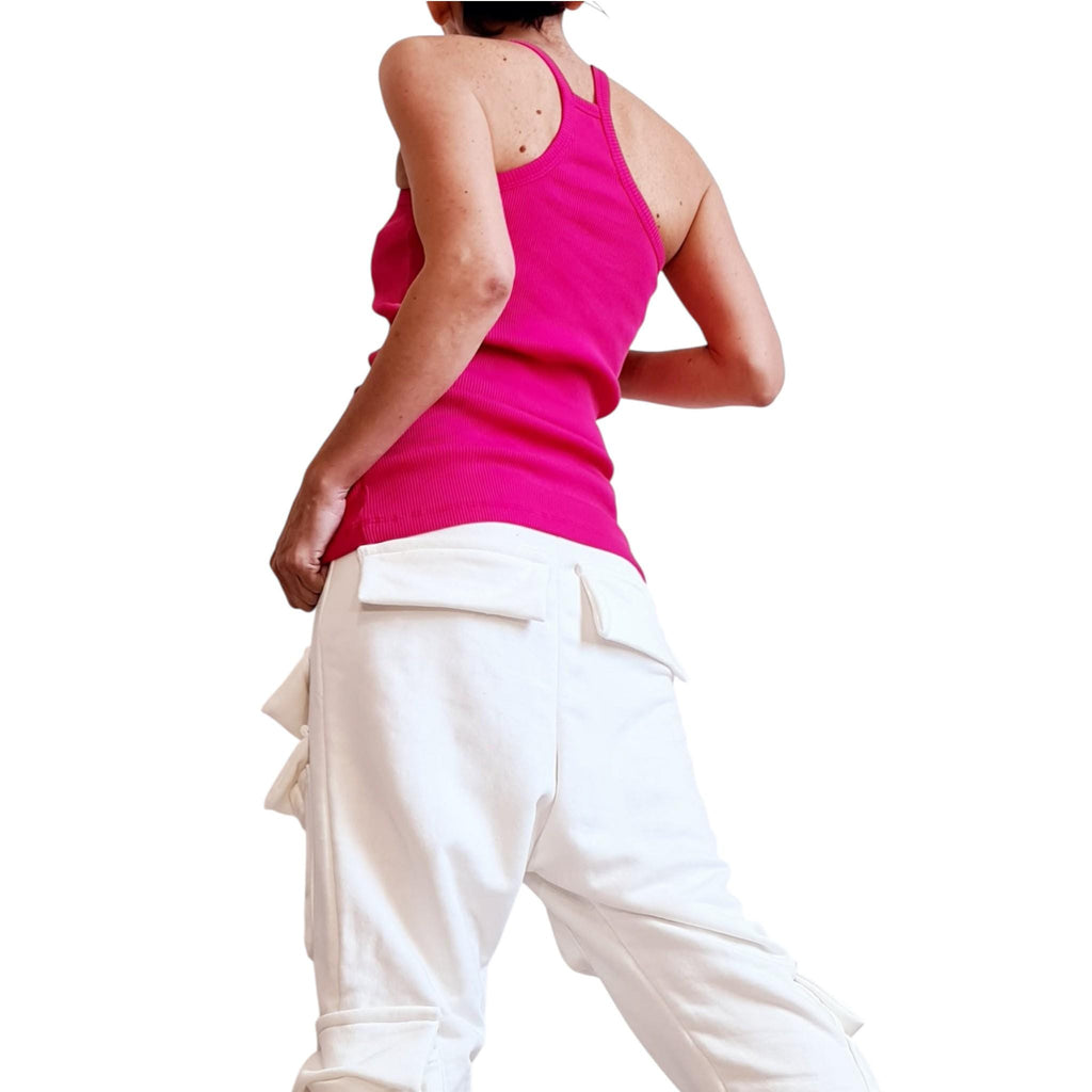 Hot Pink Ribbed Cotton Top | Sleeveless Summer Tank | Fuchsia Women’s Casual Top