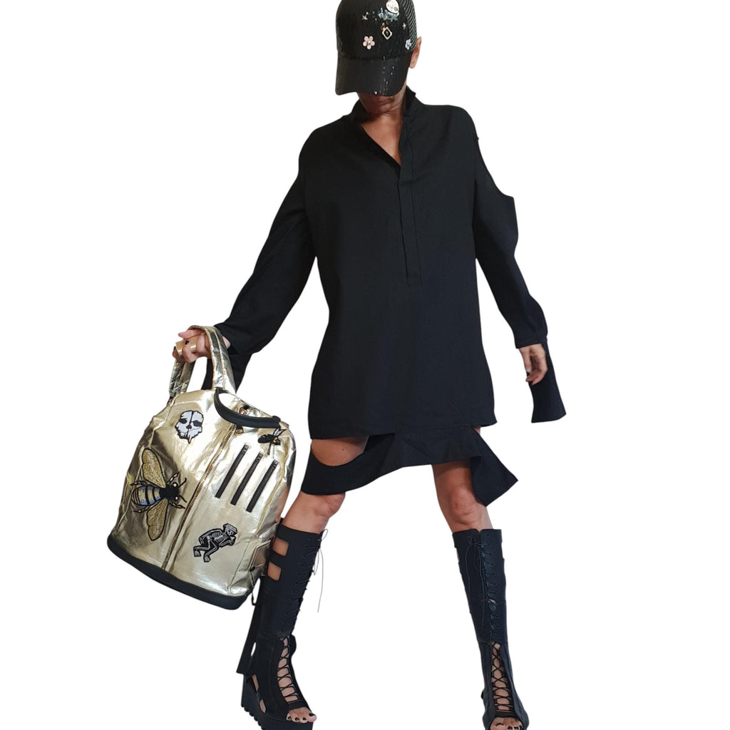 Black Linen Gothic Tunic / Flax Long Shirt Dress for Women / Dark Clothing