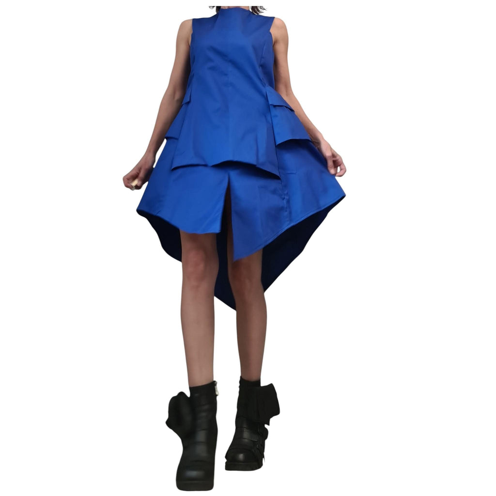 Royal Blue Extravagant Sleeveless Dress, Plus Size Futuristic Clothing