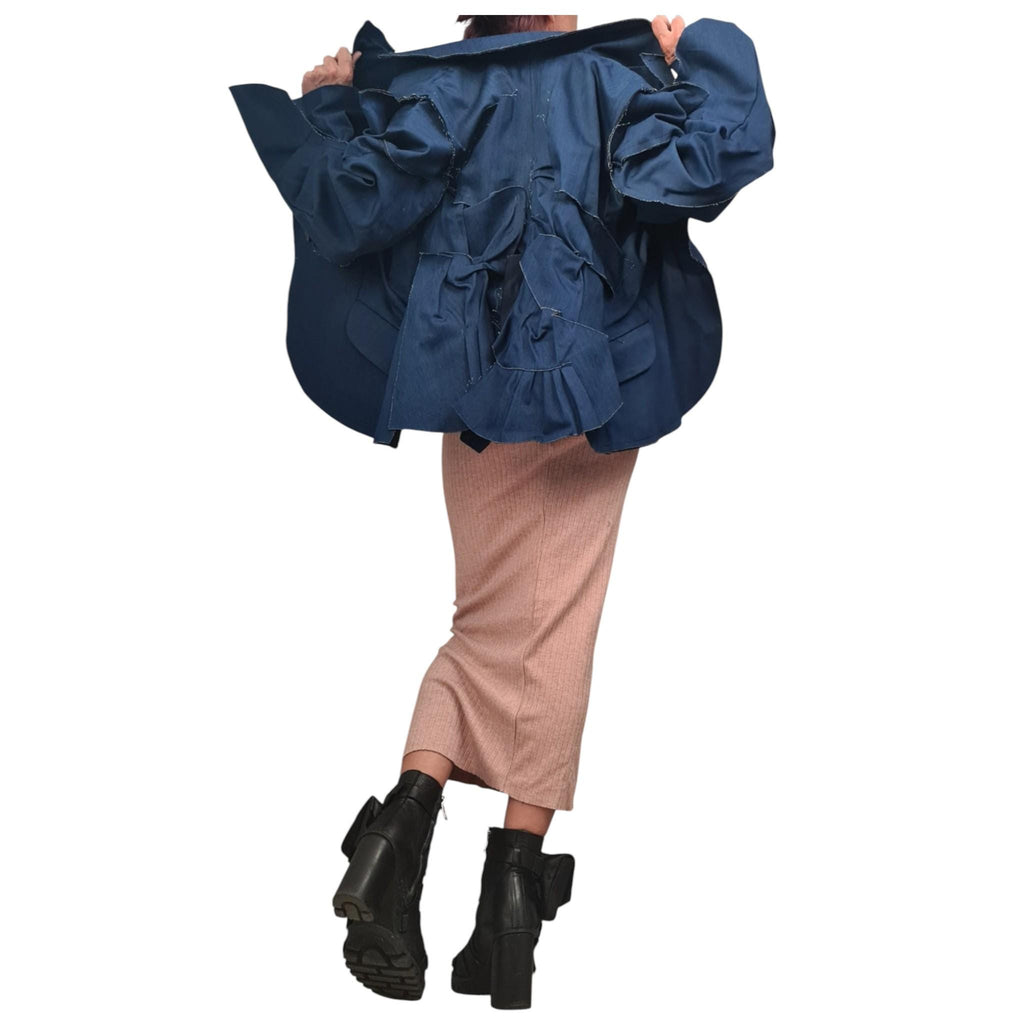 Avant Garde Deconstructed Denim Blazer, Futuristic Fitted Jacket