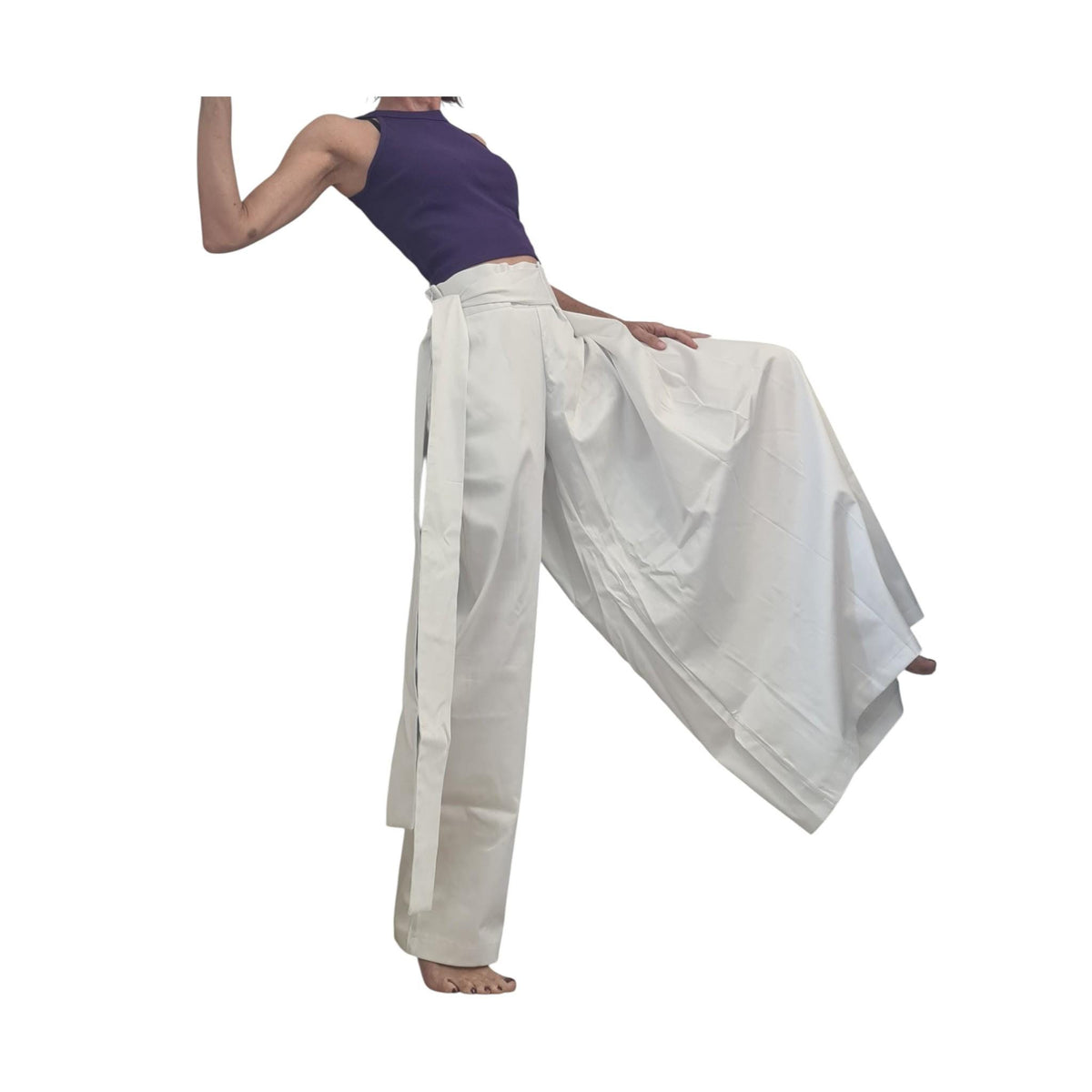 White Asymmetric Pants, One Wide Leg, Cotton Trousers, Alternative Wedding