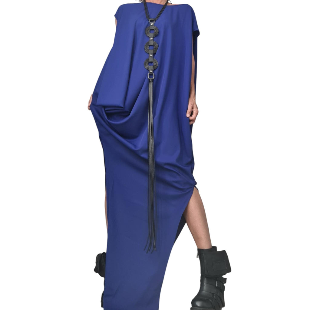 Royal Blue Oversize Maxi Dress, Avant Garde One Shoulder Drape