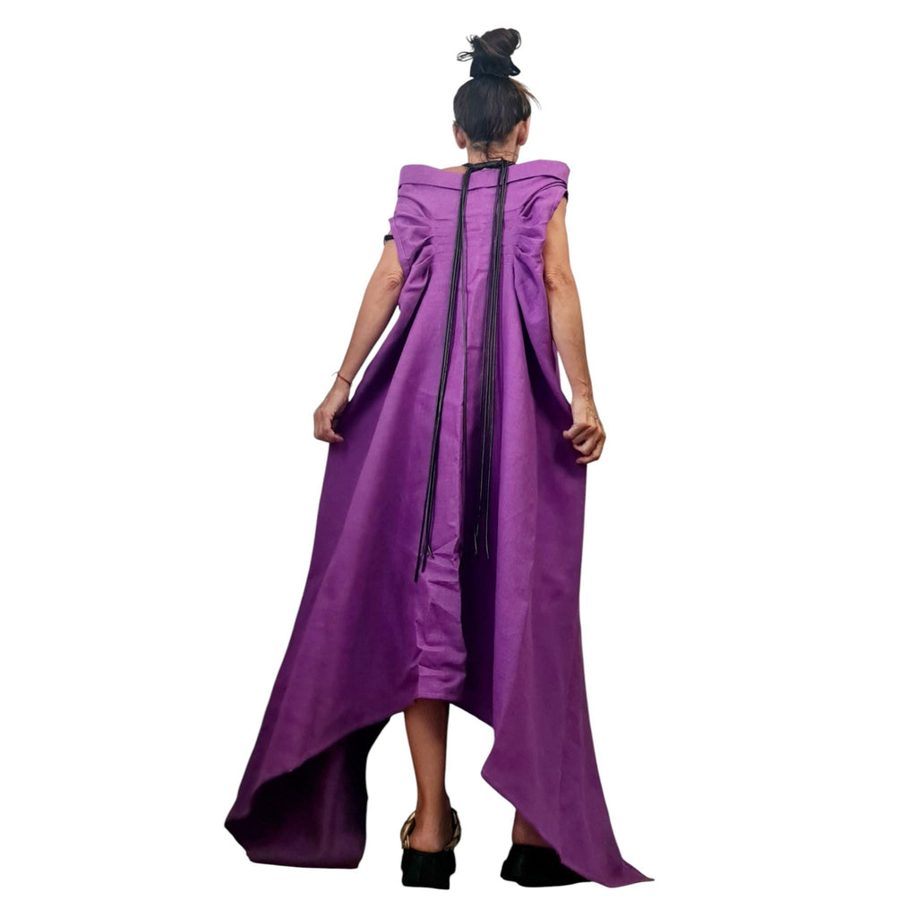 Purple Linen Tunic Shorts Set, Asymmetric Long Tunic, Loose Pants, Handmade Summer Outfit