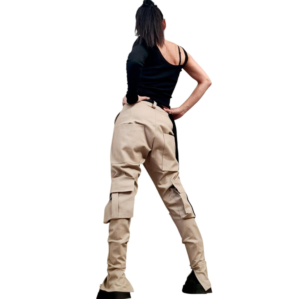 Extravagant Cargo Denim Pants, Fitted Casual Pants, Outer pockets