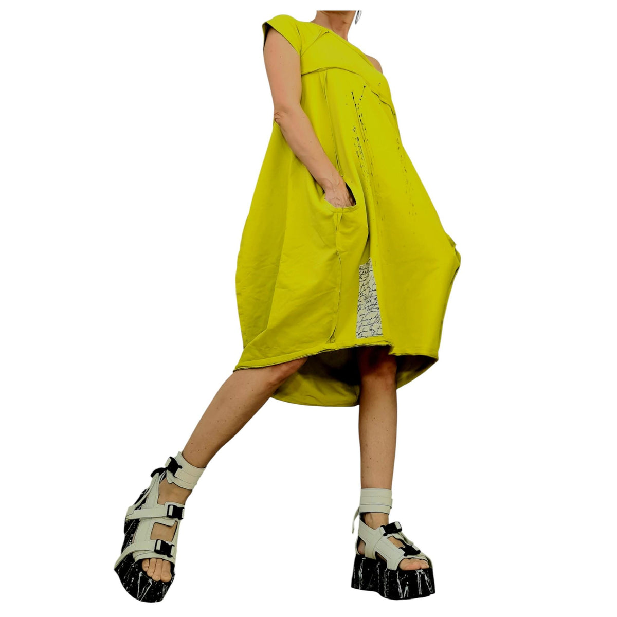 Pistachios Asymmetric Cotton Dress – Loose Fit Handmade Summer Tunic with Pockets