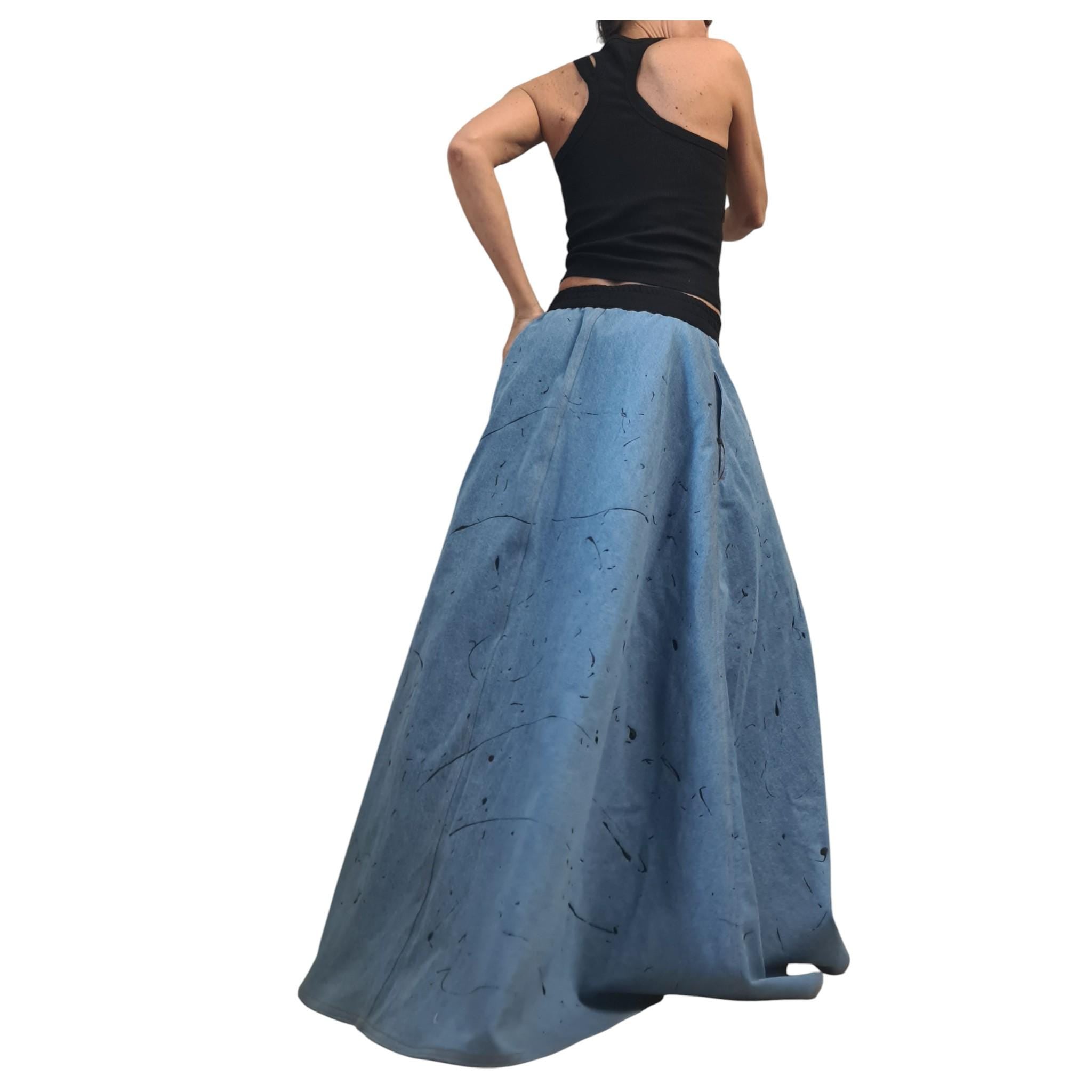 New collection Extravagant Long Skirt, Cotton Denim Skirt, Deconstructed Avant Garde Skirt