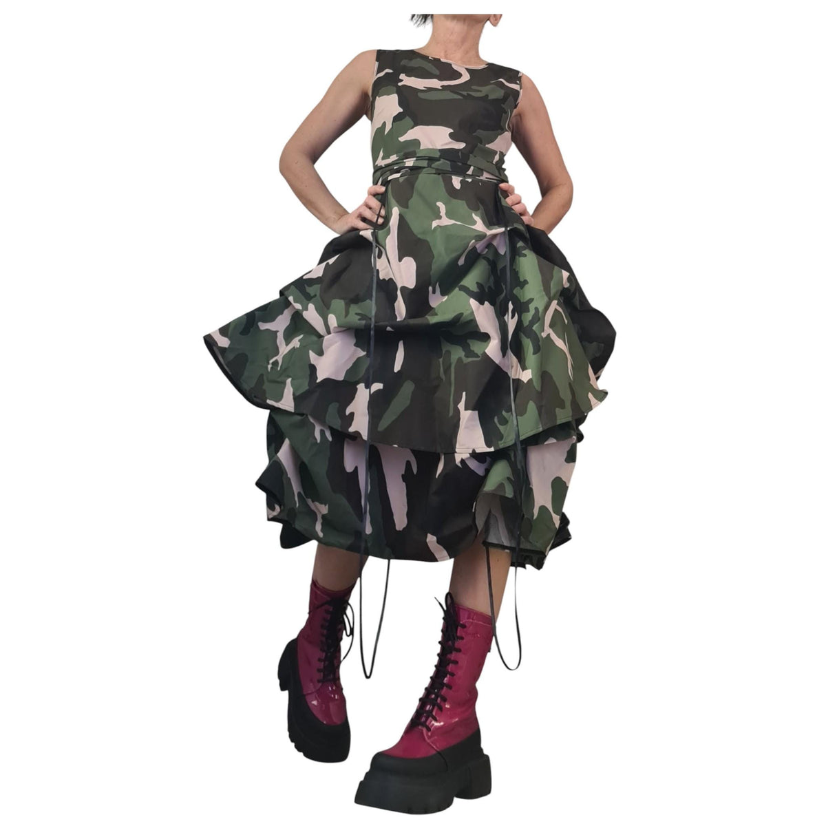 Camouflage Cotton Dress, Military Print , Midi Oversized xtravagant Handmade Clothing