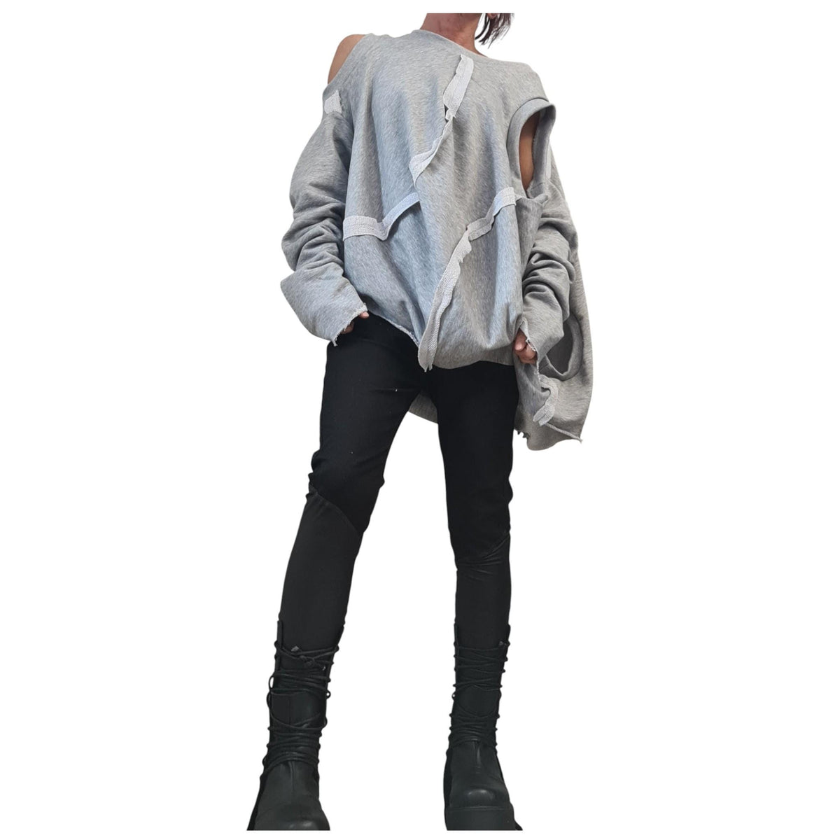 Grey Asymmetrical Cotton Tunic | Deconstructed Oversized Blouse | Gothic Avant Garde Top