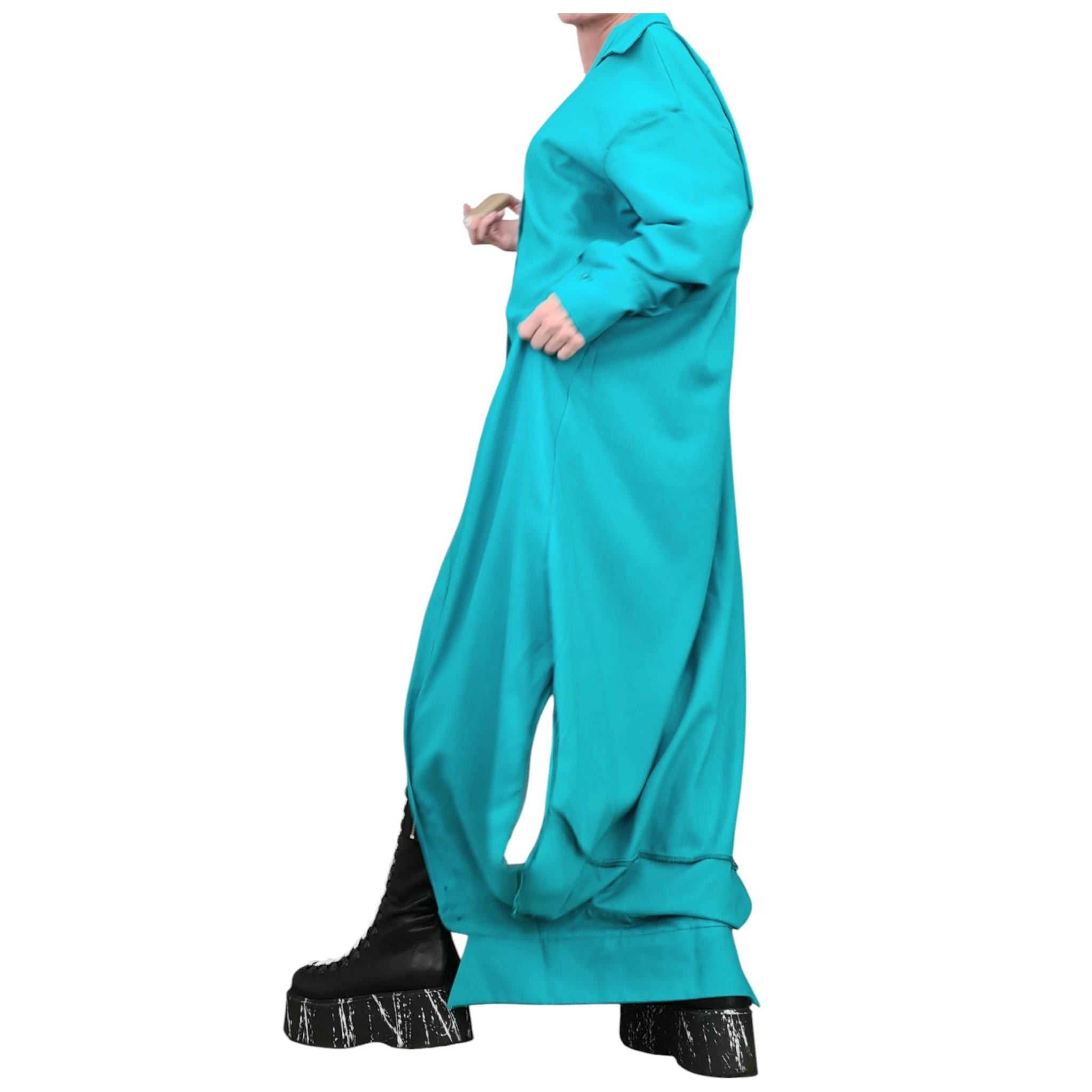 Turquoise Linen Deconstructed Tunic for Women, Transformable Layered Top, Asymmetric Oversize Shirt