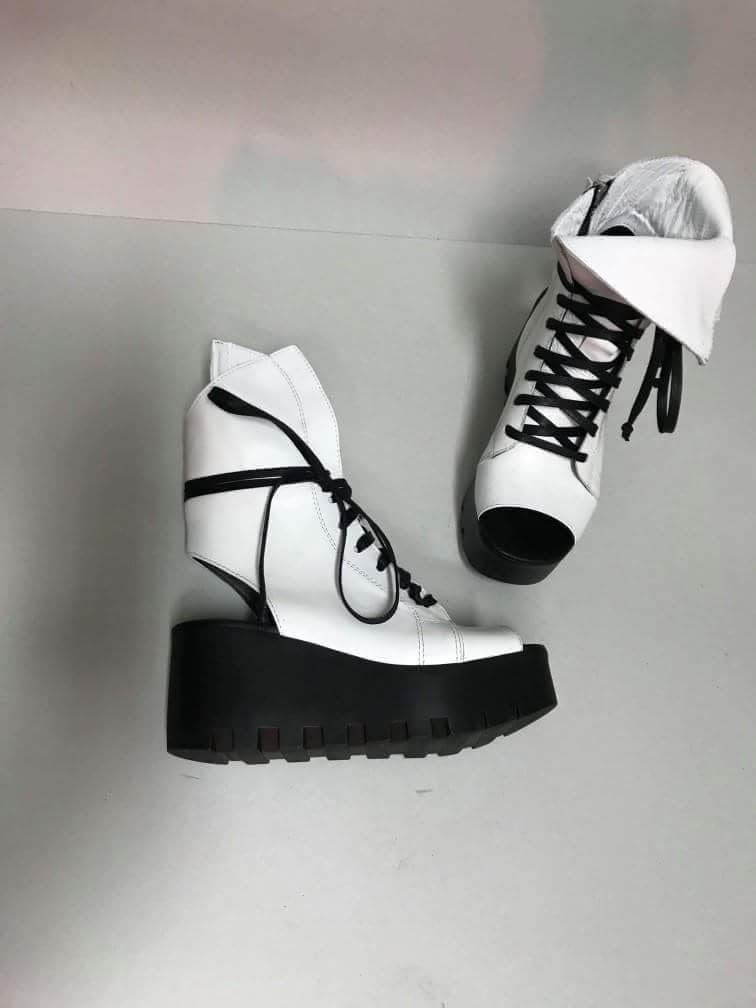 White Leather Platform Sandals, Open Toe Summer Shoes, Wedding Women Footwear