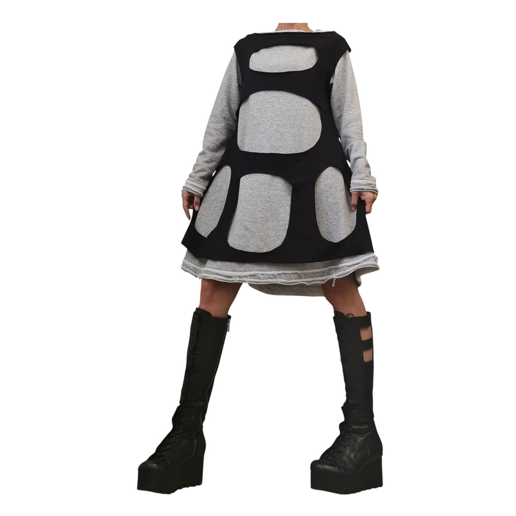 Two-Part Asymmetric Cotton Dress, Loose Fit, Long Sleeve, Extravagant Style