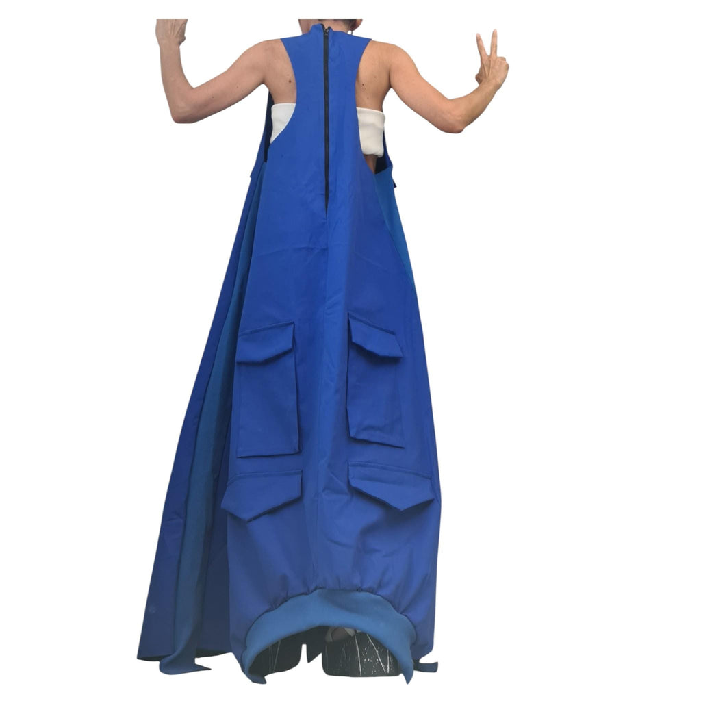 Blue Maxi Loose Dress, Pockets Asymmetric Kaftan, Sleeveless