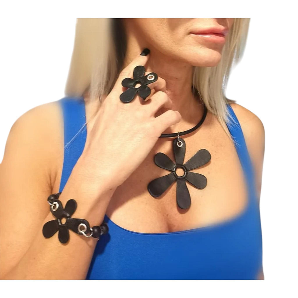 Handmade Leather Flower Ring, Extravagant Jewelry