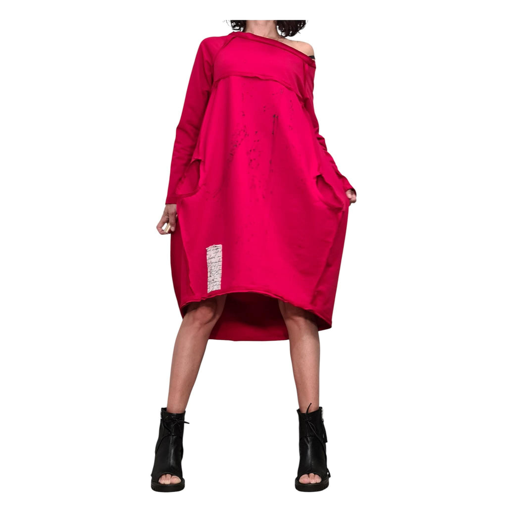Military Style French Terry Tunic for Women, Oversized Dress, Asymmetric Hem