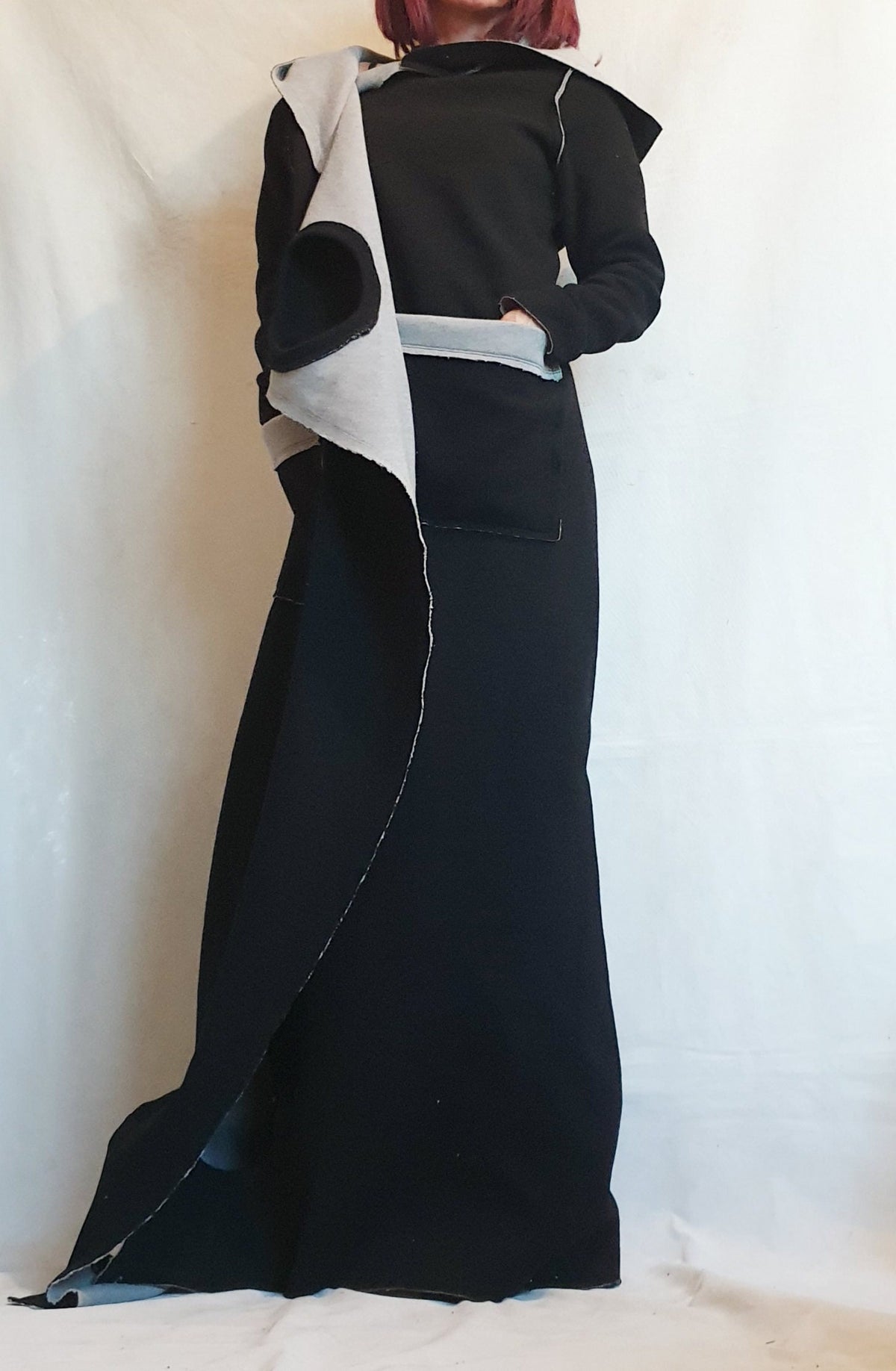 Black Grey Hooded Wool Vest, Plus Size Asymmetric Maxi Gilet, Long Knit Outerwear