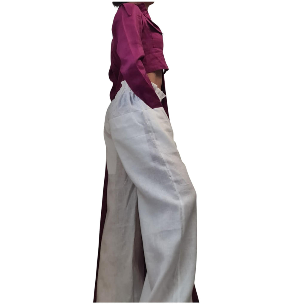 White Linen Wide Leg Pants, High Waist Linen Trousers with Large Pockets