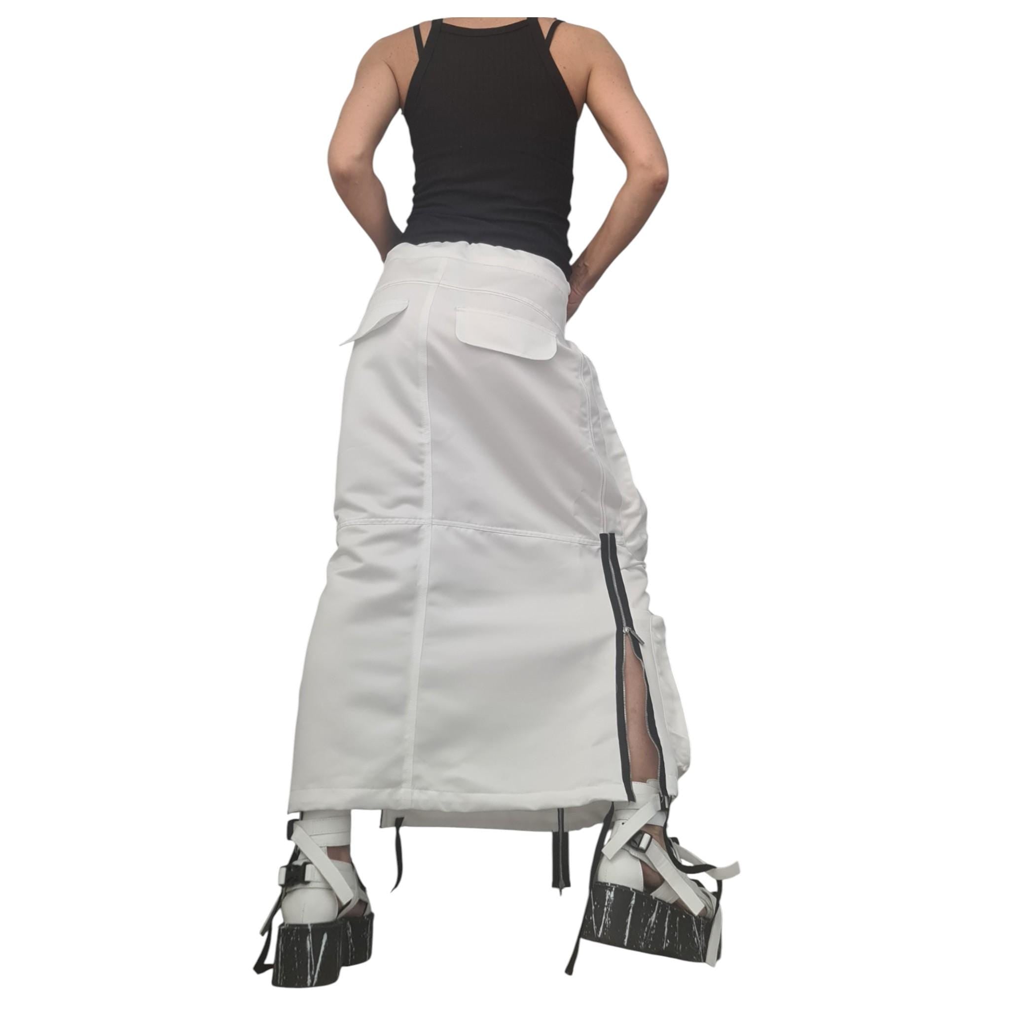 White Cotton Avant Garde Skirt, Deconstructed Maxi Skirt with Pockets