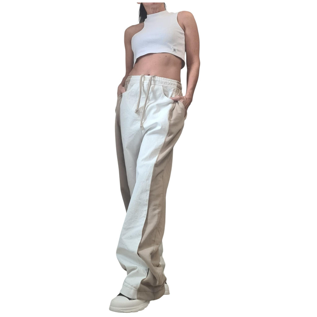 Cotton Denim Harem Pants Loose Set, Asymmetrical Blouse, Extravagant Style for women