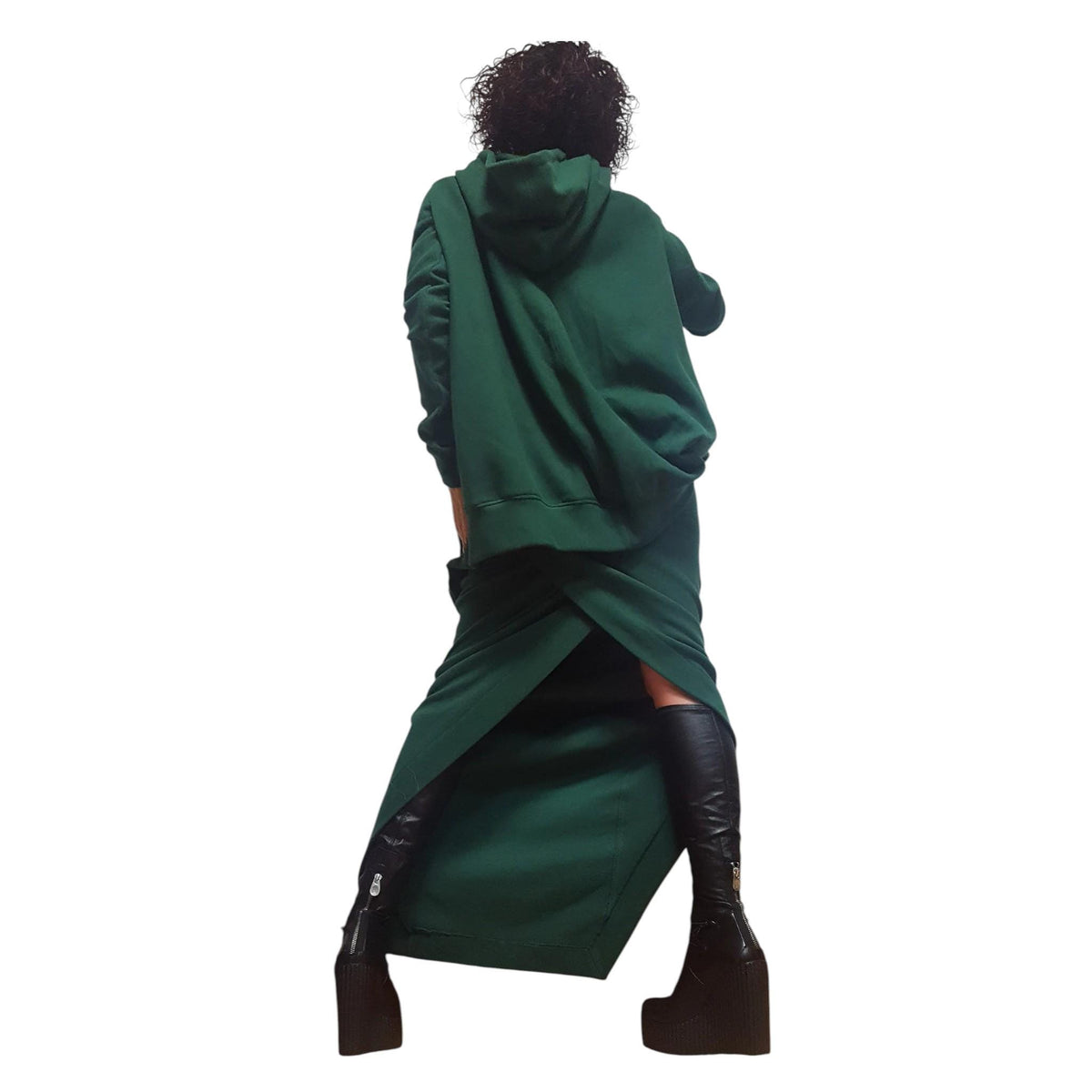 Brown Cotton Wrap Maxi Skirt, Oversized Asymmetrical Hooded Tunic, Two-Piece Co-Ord Set, Plus Size