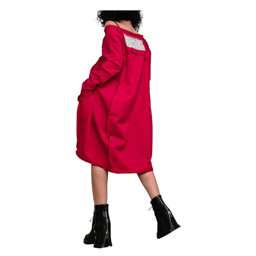 Black French Terry One Shoulder Dress, Asymmetric High Low Hem, Oversized  Sweatshirt Dress