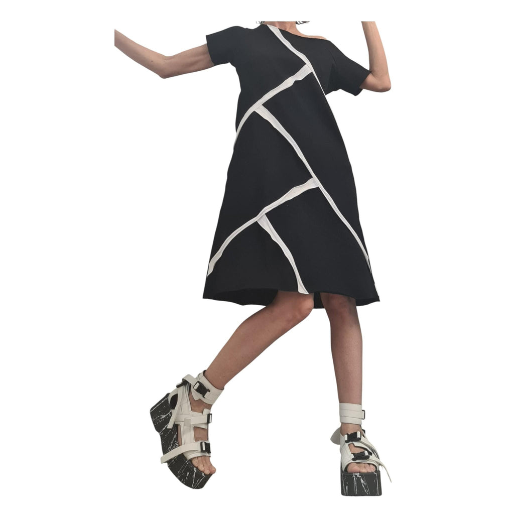 Black Extravagant Dress, One Shoulder Dress, Tunic Dress, Plus Size Clothing, Blouson Dress, Asymmetric Dress, Short sleeve
