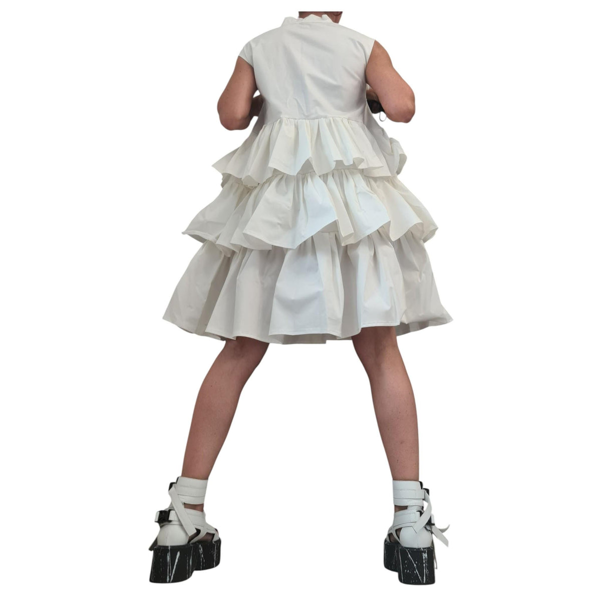 White Cotton Dress, Sleeveless, Layered Ruffle Midi, Boho Bridal Party Tunic