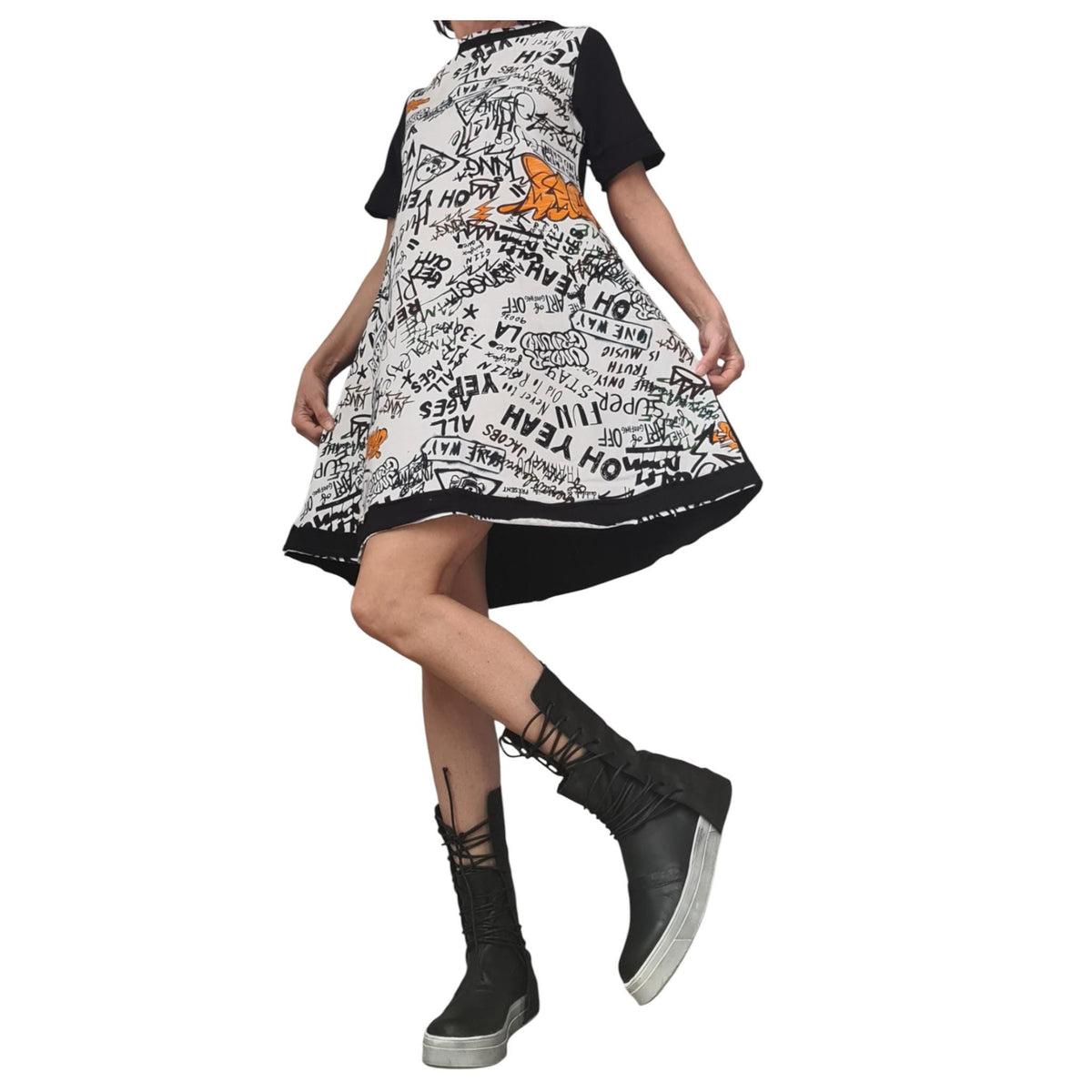 Black Gothic Boots, Grunge Leather Sneakers, Rave Zipper Women Booties