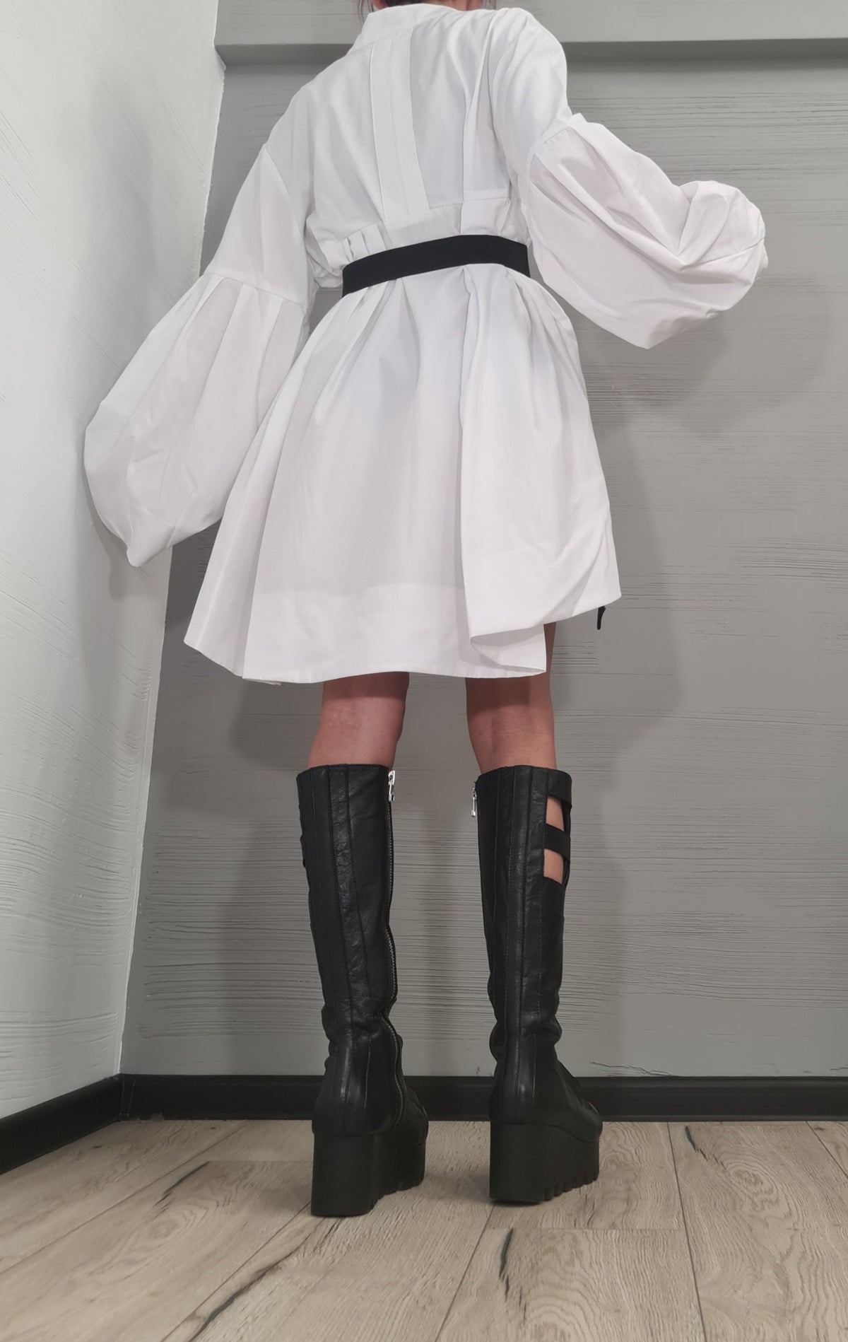 White Asymmetric Tunic Dress, Extravagant Sleeve, Oversized Shirt