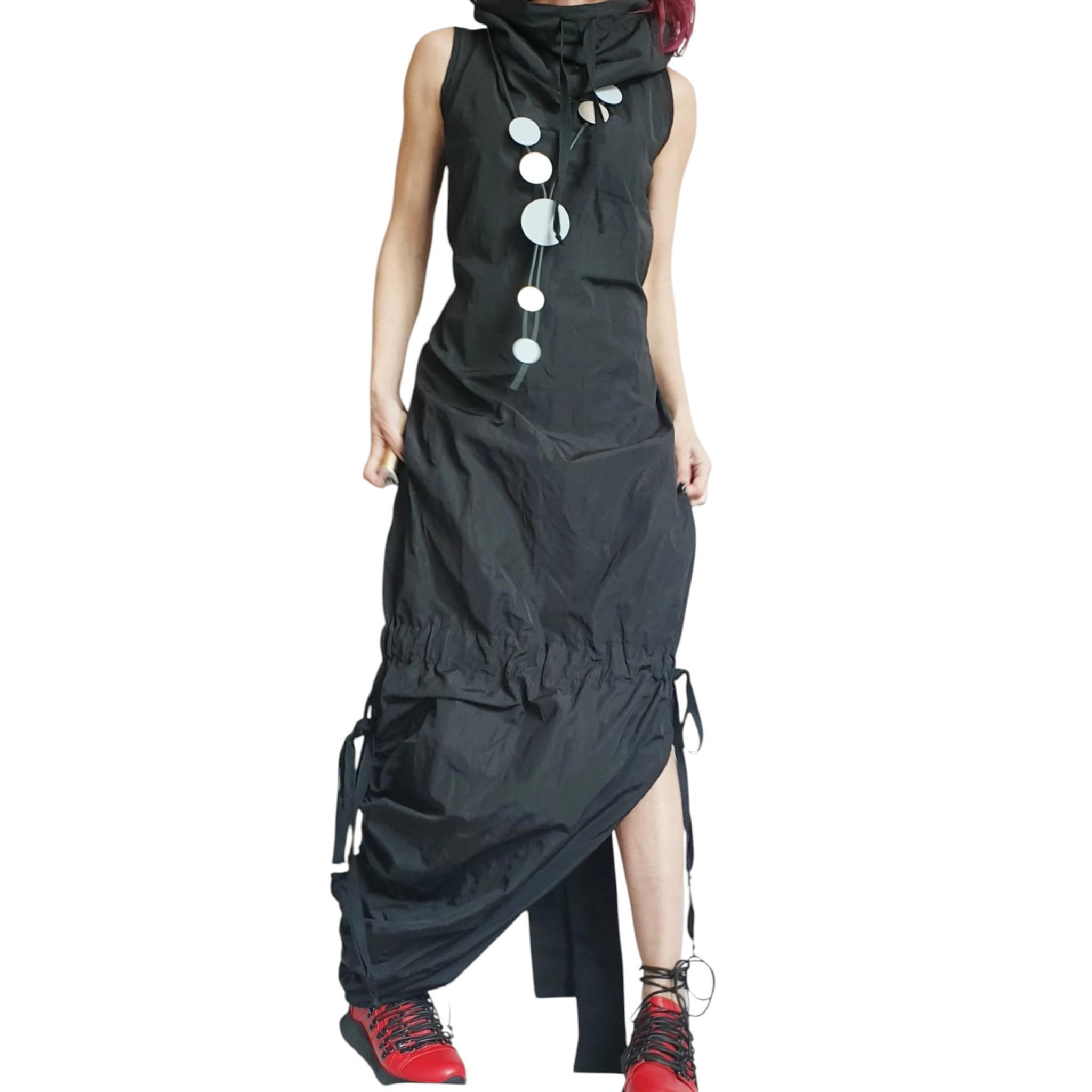 Black Asymmetric Sleeveless Maxi Dress | Open Back Gothic Fit | women’s clothing | avant garde