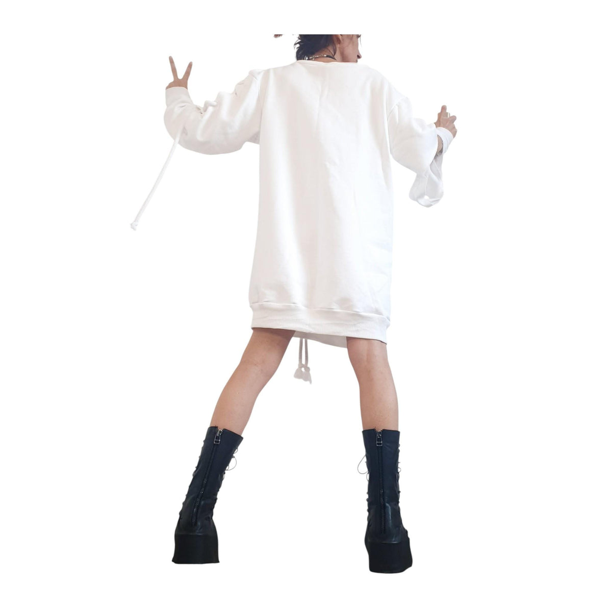 White Plus Size Dress, Bubble Blouson, Asymmetric Loose Cotton Tunic