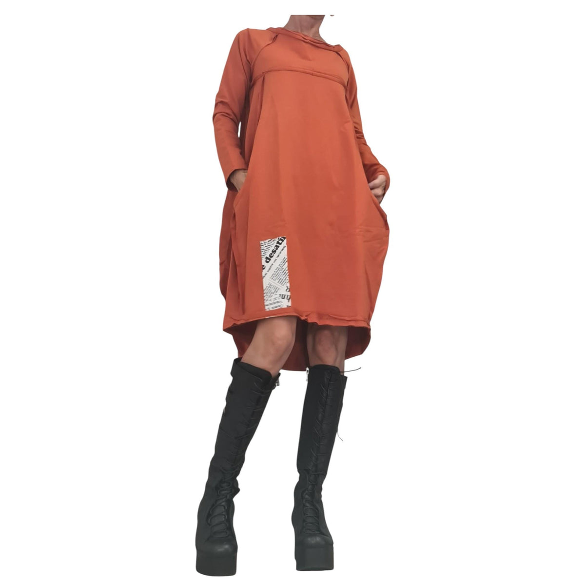 Orange Oversized Asymmetric Dress, One Shoulder High Low Tunic