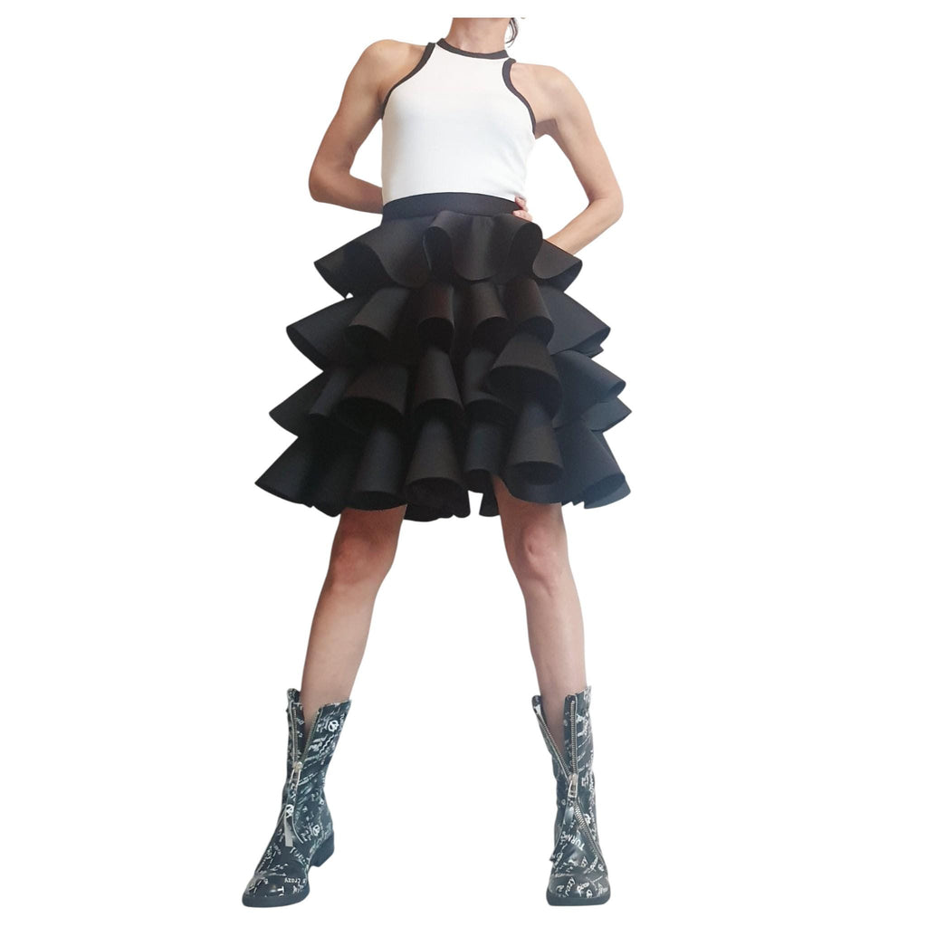 Black Asymmetric Ruffle Skirt, Extravagant Gothic Ball Waist Skirt