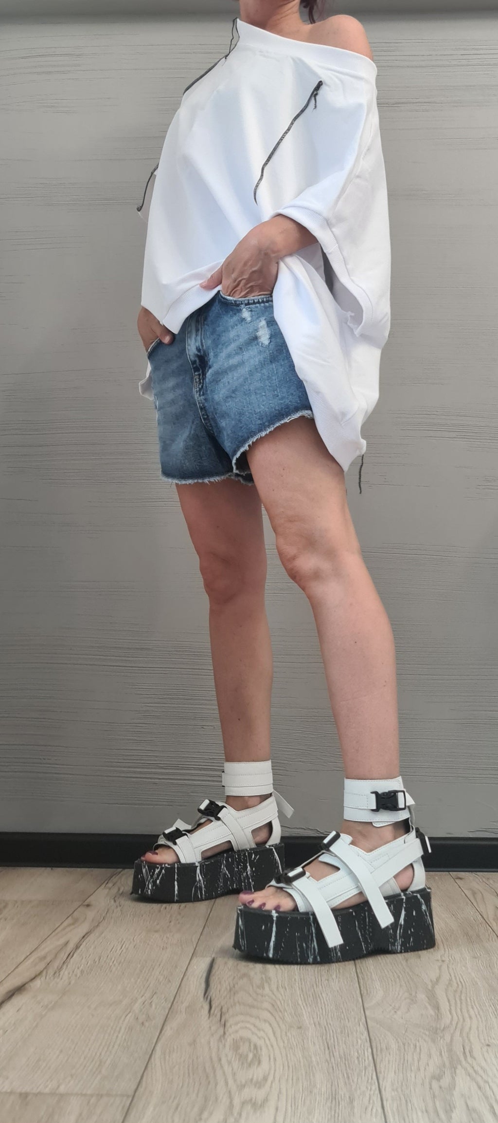 White Asymmetrical Oversized Blouse, Avant Garde Loose Deconstructed Tunic, Plus Size Top