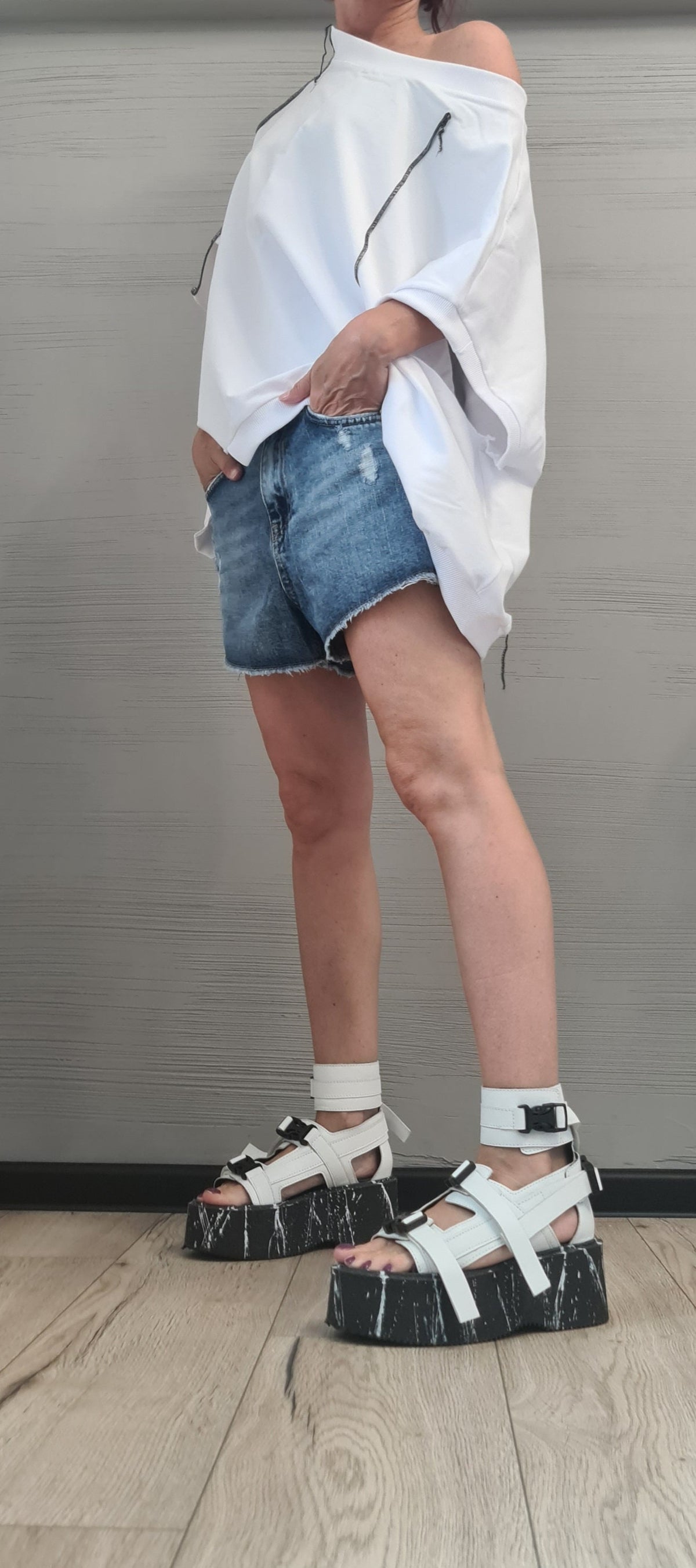 White Asymmetrical Oversized Blouse, Avant Garde Loose Deconstructed Tunic, Plus Size Top
