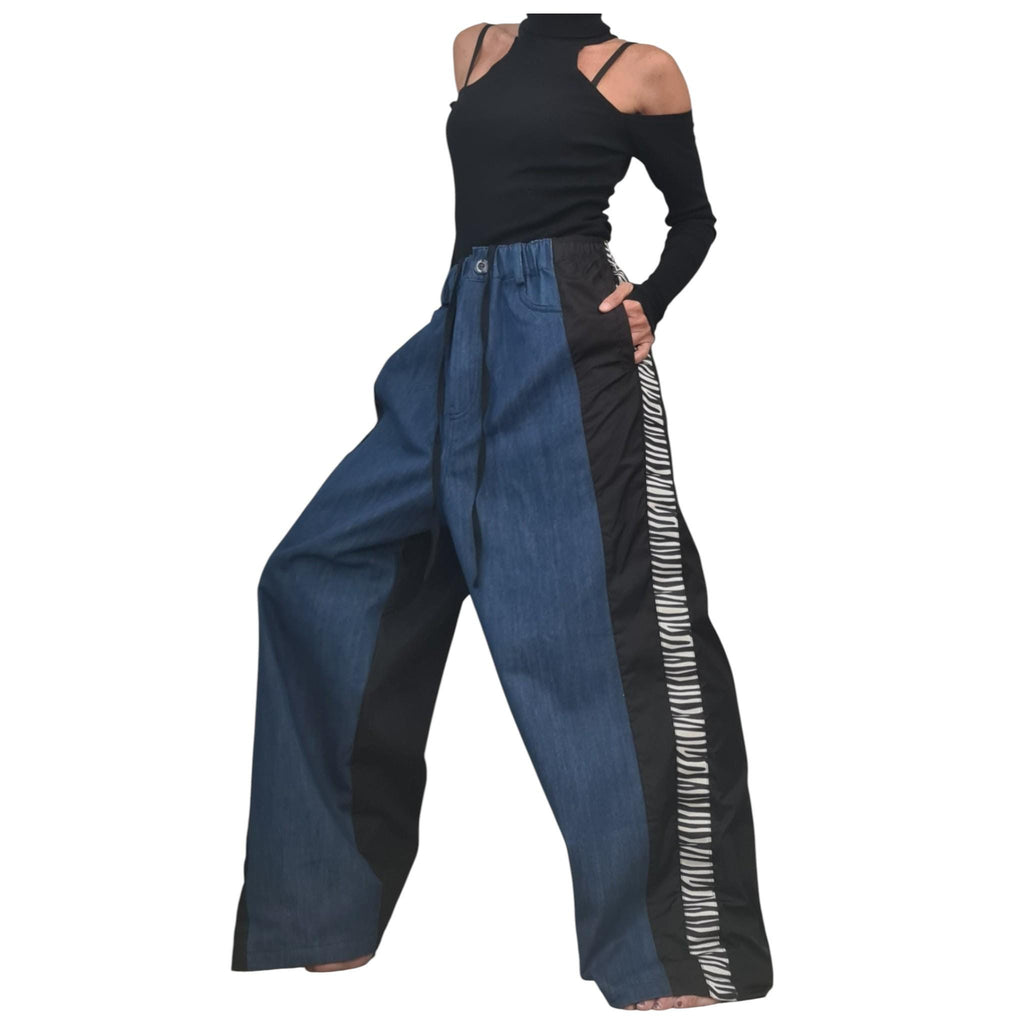 Extravagant Deconstructed Denim Harem Pants, Streetwear Style