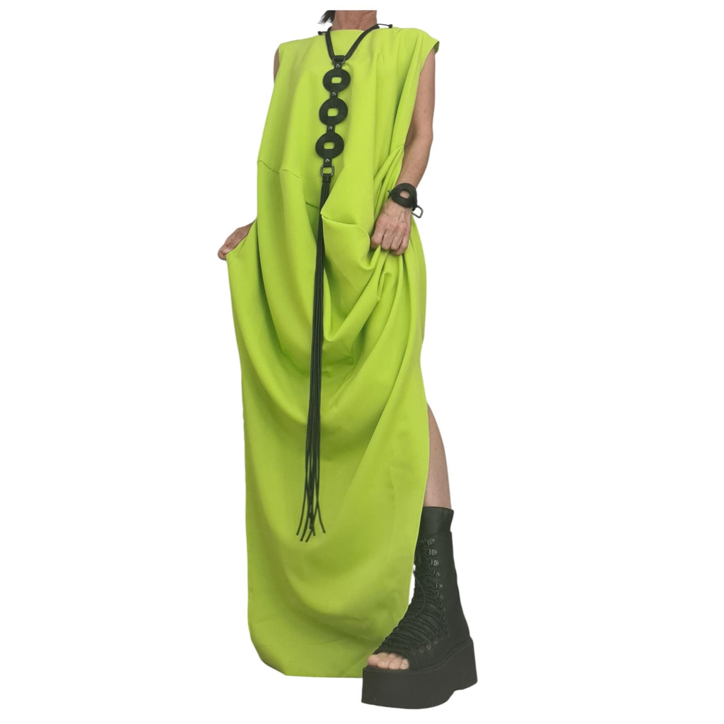 Green Maxi Dress Women, Loose Flowing Summer Dress, Sleeveless, Side Slits