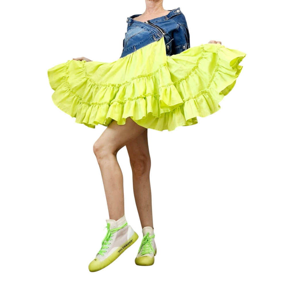 Lime Denim Linen Dress – Asymmetric Off Shoulder Tunic